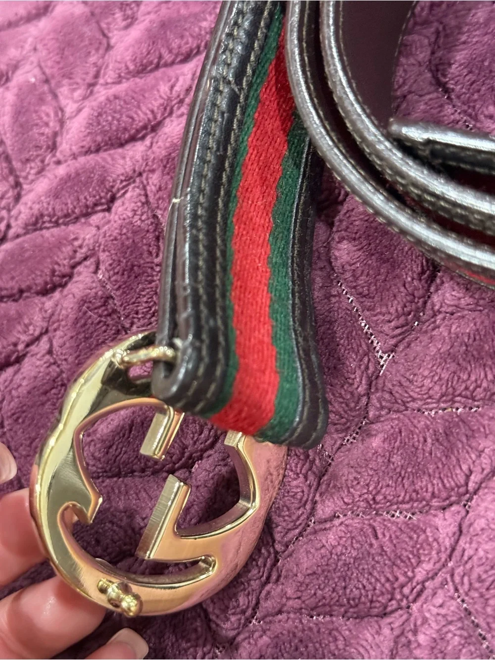 Gucci Green and Red Web Stripe Belt with Gold Double G Buckle